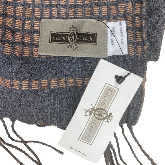 NWT Cecchi e Cecchi 100% Wool Italian Gray & Tan Stripe Fringe Scarf-OS - Picture 8 of 10